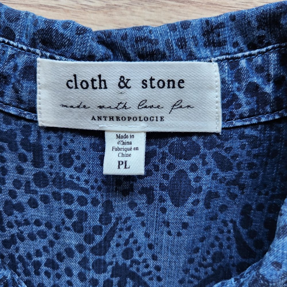 Cloth & Stone Anthropologie Blue Chambray Floral Shirt Dress Tie Waist Tencel - Picture 9 of 11